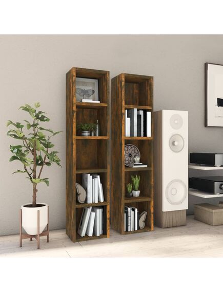 Mobili porta cd 2pz rovere fumo 21x16x93,5cm legno multistrato