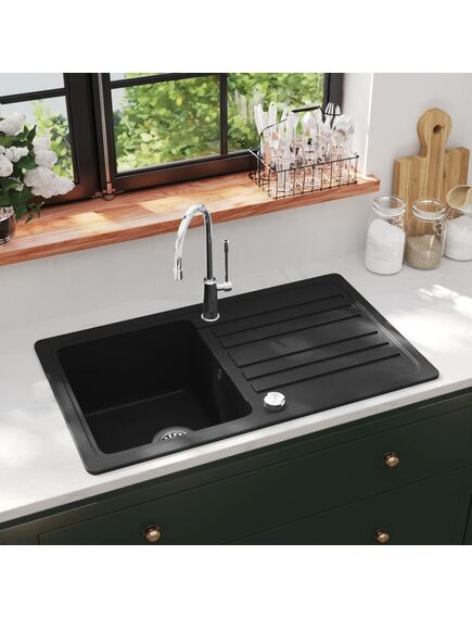 Lavandino cucina granito singolo scolapiatti reversibile nero