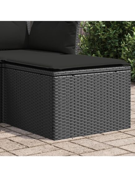 Sgabello giardino con cuscino nero 55x55x37 cm in polyrattan