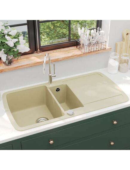 Lavello da cucina in granito vasca doppia beige