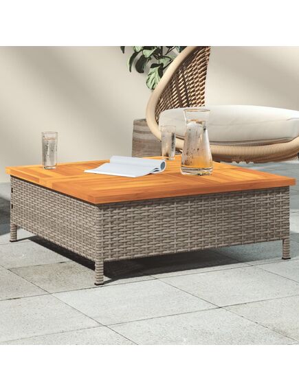 Tavolo da giardino grigio 70x70x25cm rattan e legno di acacia