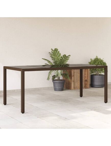 Tavolo giardino piano in vetro marrone 190x90x75 cm polyrattan