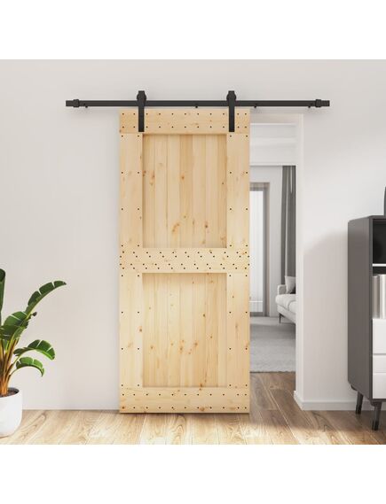 Porta scorrevole con set hardware 90x210 cm legno massello pino