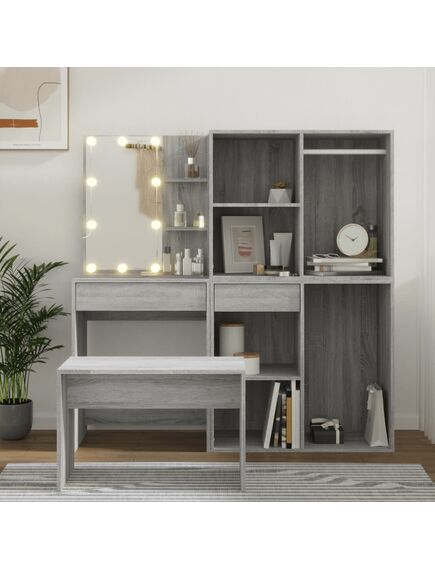 Set tavolo da toeletta con led grigio sonoma legno multistrato