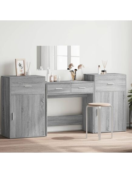 Set da toeletta 4 pz grigio sonoma in legno multistrato