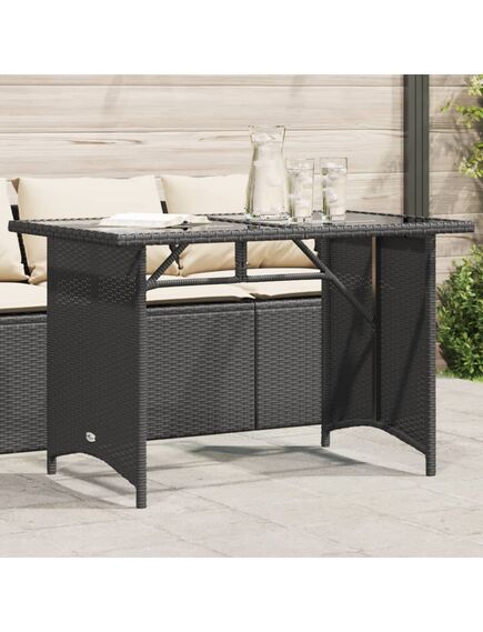 Tavolo da giardino piano in vetro nero 110x68x70 cm polyrattan