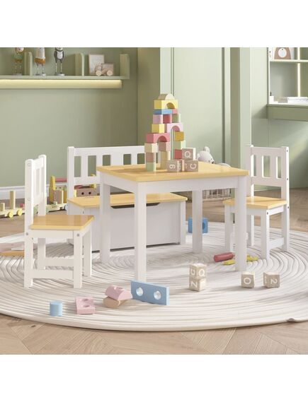 Set tavolo e sedie per bambini 4 pezzi bianco e beige in mdf