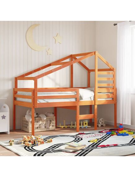 Tetto letto bambini marrone cera 188x82x113 legno massello pino