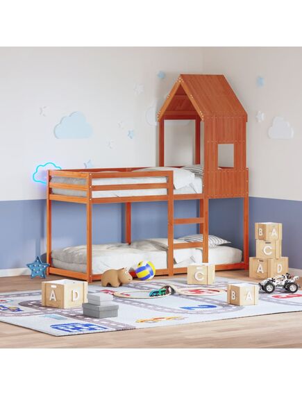 Tetto letto bambini marrone cera 60x99x139,5 cm massello pino