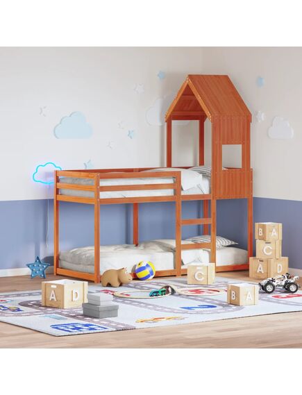 Tetto letto bambini marrone cera 55x99x139,5 cm massello pino