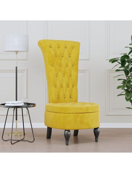 Sedia con schienale alto design con bottoni in velluto giallo