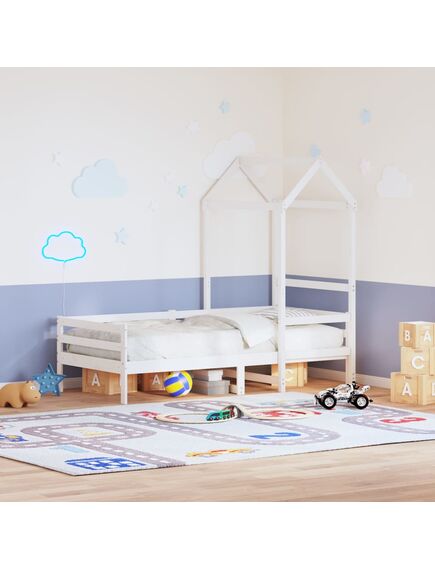 Tetto letto bambini bianco 98x70x176,5 cm legno massello pino