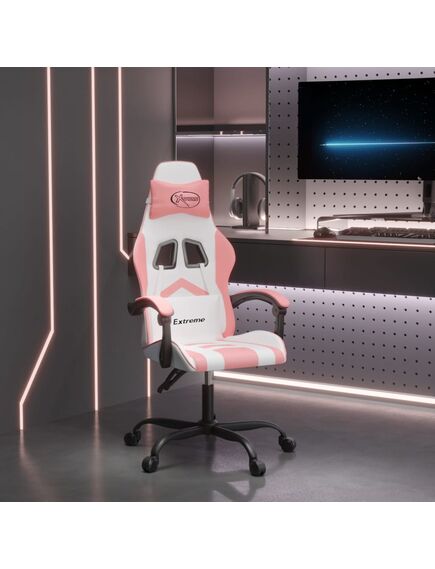 Sedia da gaming bianco e rosa in similpelle