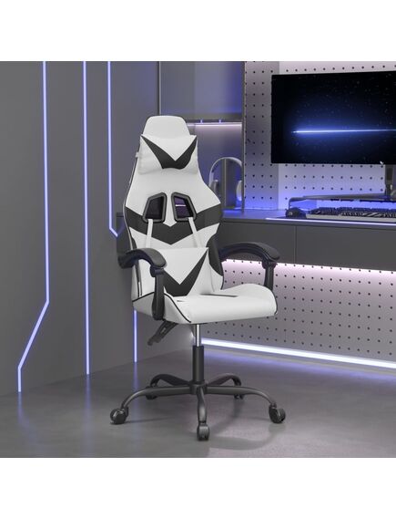 Sedia da gaming girevole bianco e nero in similpelle