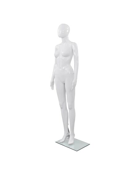 Manichino donna figura intera base in vetro 175cm bianco lucido