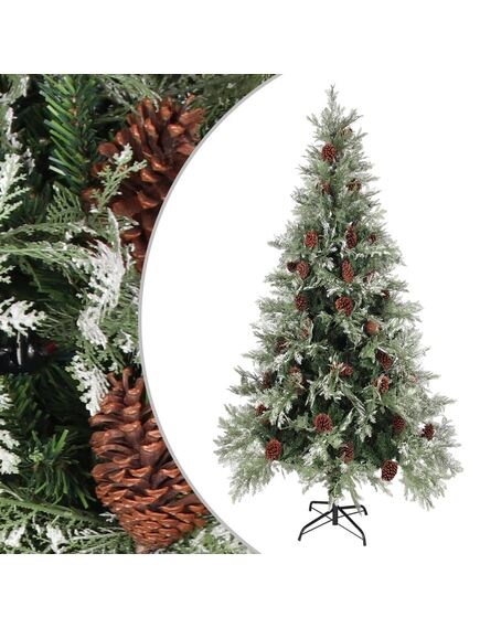 Albero di natale con pigne verde e bianco 225 cm in pvc e pe