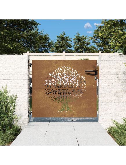 Cancello da giardino 85x100 cm in acciaio corten design albero