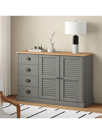 Credenza cassetti vigo 113x40x75 cm legno massello pino grigio