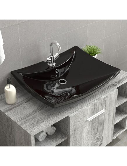 Lavabo nero ceramica lusso rettangolare foro trabocco foro rubinetto