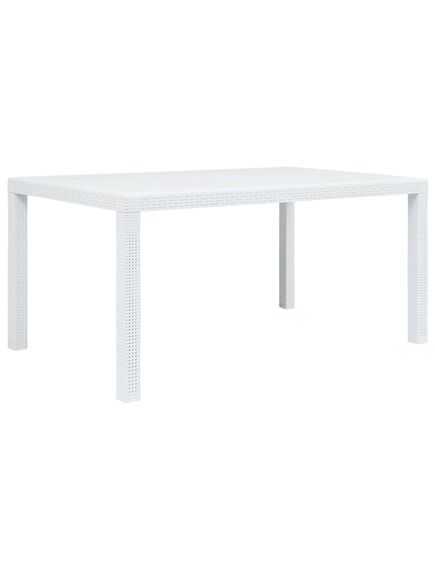 Tavolo da giardino bianco 150x90x72 cm in plastica stile rattan