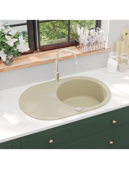 Lavello da cucina in granito vasca singola ovale beige