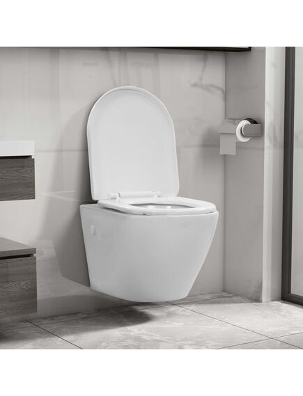 Wc sospeso con design senza bordi in ceramica bianca