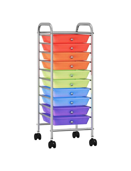 Carrello portaoggetti con 10 cassetti multicolore in plastica