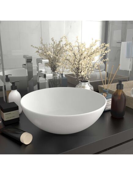 Lavandino da bagno in ceramica bianco opaco rotondo