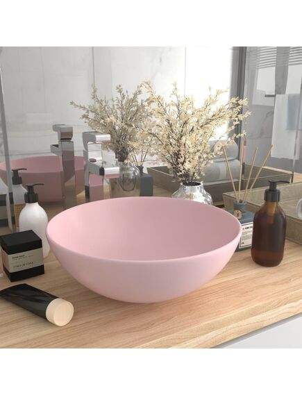 Lavandino da bagno in ceramica rosa opaco rotondo