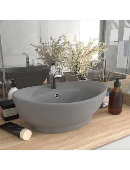 Lavabo con troppopieno ovale turchese grigio 58,5x39 cm ceramica