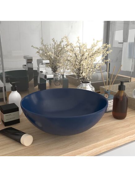 Lavandino da bagno in ceramica blu scuro rotondo