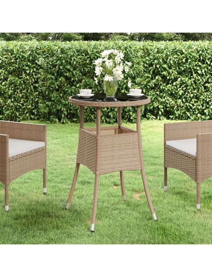 Tavolo da giardino Ø60x75 cm vetro temperato e polyrattan beige