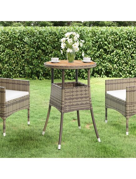 Tavolo da giardino Ø60x75cm massello acacia e polyrattan grigio