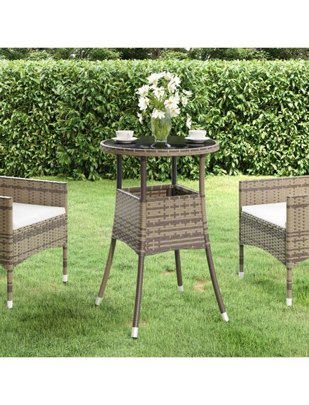 Tavolo giardino Ø60x75 cm vetro temperato e polyrattan grigio