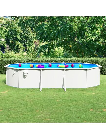 Piscina con pareti in acciaio ovale 610x360x120 cm bianca