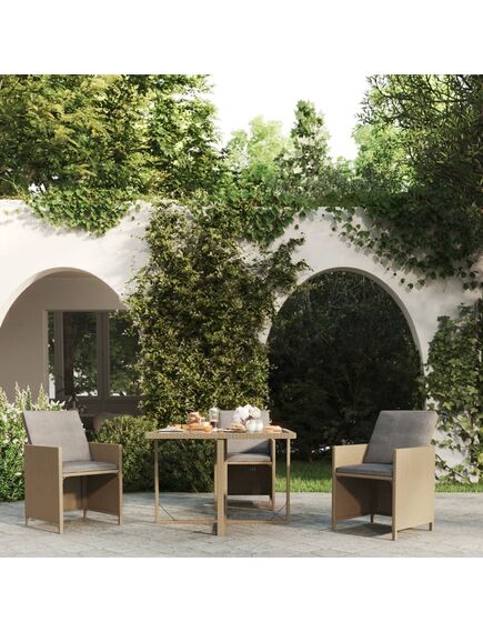 Tavolo da giardino beige 109x107x74 cm in polyrattan e vetro