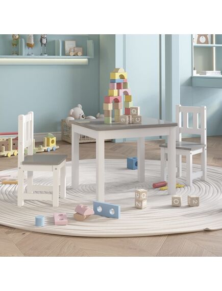 Set tavolo e sedie per bambini 3 pezzi bianco e grigio in mdf