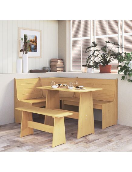 Set da pranzo 3 pz marrone miele in legno massello di pino