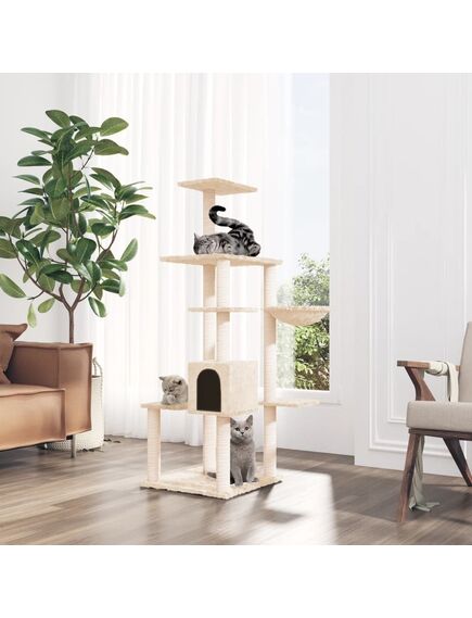 Albero per gatti con tiragraffi in sisal crema 142 cm