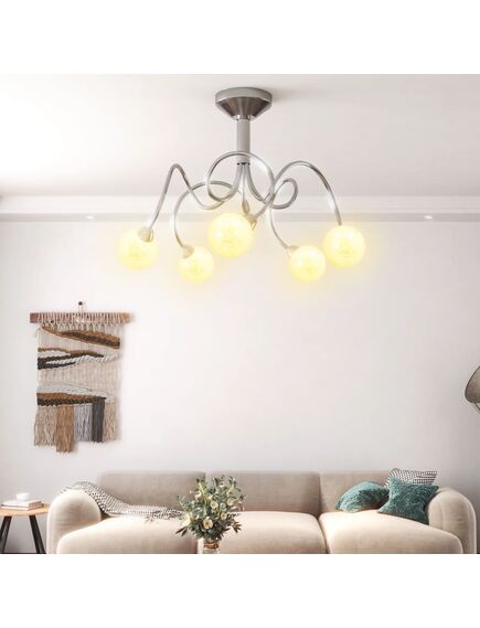 Lampada soffitto con paralumi tondi in vetro per 5 luci led g9