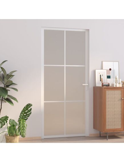 Porta interna 93x201,5 cm bianco opaco vetro e alluminio