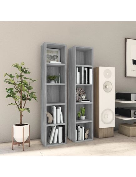 Mobili porta cd 2pz grigio sonoma 21x16x93,5 legno multistrato