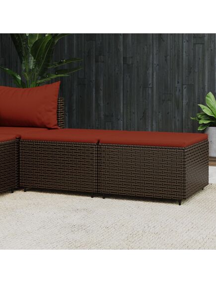 Poggiapiedi da giardino con cuscini 2 pz in polyrattan marrone