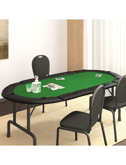 Piano tavolo da poker pieghevole 10 giocatori verde 208x106x3cm