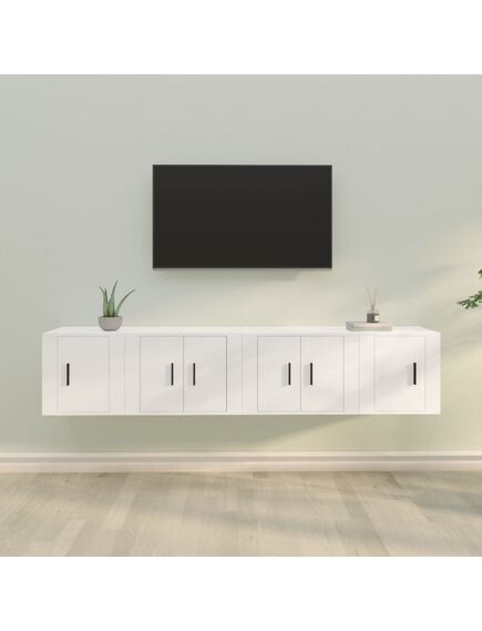 Set di mobili porta tv 4 pz bianco in legno multistrato